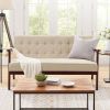 Mid-Century Modern Wood Frame Loveseat Sofa Couch with Beige Seat/Back Cushion