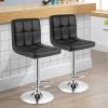 Set of 2 Modern Adjustable Height Bar Stools with Black PU Leather Swivel Seat