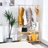 Entryway Bedroom Wood Garment Clothes Hanging Rack with 2 Bottom Storage Shelves