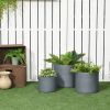 Set of 3 Stackable Round Outdoor Flower Pot Planters with Drainage Holes in Grey