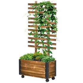 Farmhouse Rustic Wooden Raised Garden Bed Planter with Trellis on Wheels