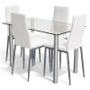Modern 5-Piece Dining Set with Glass Top Table and 4 White PVC Leather Chairs
