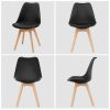 Set of 4 Modern Mid-Century Style Black PU Leather Dining Chairs with Wood Legs