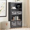 4-Shelf Simple Modern Bookcase Storage Shelf in Grey/Black Wood Finish