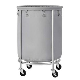 Round 45-Gallon Laundry Basket Hamper with Grey Fabric Bag Steel Frame on Wheels