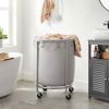 Round 45-Gallon Laundry Basket Hamper with Grey Fabric Bag Steel Frame on Wheels