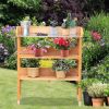 Solid Wood Outdoor Garden Bench Table with Bottom Storage Shelves and Metal Top