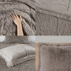 King/CAL King Grey Soft Sherpa Faux Fur 3-Piece Comforter Set with Pillow Shams