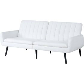 Modern Mid-Century  Futon Sleeper Sofa Bed in White Linen Fabric
