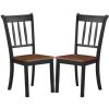 Set of 2 Solid Wood Black Mission Style Armless Dining Chairs with Brown Seat