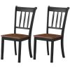 Set of 2 Solid Wood Black Dining Chairs with Brown Seat