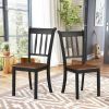 Set of 2 Solid Wood Black Dining Chairs with Brown Seat
