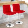 Set of 2 Modern Adjustable Height Barstools w/ Comfortable Red PU Leather Seat