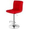 Set of 2 Modern Adjustable Height Barstools w/ Comfortable Red PU Leather Seat