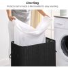 Black Bamboo Wood 26-Gal Laundry Hamper Basket w/ Removable Washable Cotton Bag