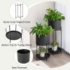 Set of 2 Black Metal Garden Planter Flower Pot Stand with Bottom Shelf