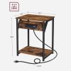 Set of 2 -  Nightstand End Tables Charging Station with 2 USB ports