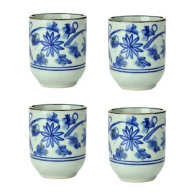 4Pcs Japanese Style Blue Flower Ceramic Teacups Small Straight Wine Glass 150ML
