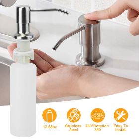 Soap Dispenser For Kitchen Sink 12.68OZ Hand Sanitizer Lotion Bottle (Brushed Nickel) Stainless Steel Refill From the Top