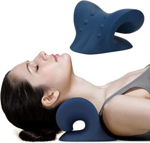 Neck and Shoulder Relaxer;  Cervical Traction Device for TMJ Pain Relief and Cervical Spine Alignment;  Chiropractic Pillow Neck Stretcher(Blue)