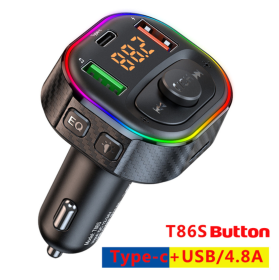 Korseed Car FM Transmitter Bluetooth 5.0 MP3 Audio Player QC3.0+PD Fast Charging Wireless Handsfree Car Kit with LED Backlit