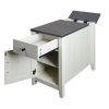 Farmhouse End Table with Charging Station, Nightstand with Barn Door and Drawer, Bedside Table for Bedroom Living Room, White+Black
