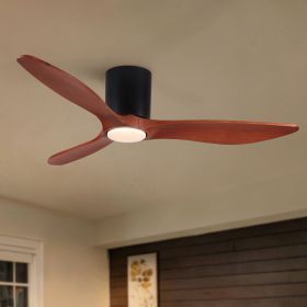 52 in. Mordern Farmhouse Retro Solid Wood Low Profile Flush Mount Ceiling Fan with Light and Reversible Quiet Motor