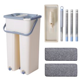 Flat Floor Mop Bucket Set Self Cleaning Wet Dry Usage with 2Pcs Reusable Microfiber Mop Pads