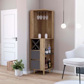 Ziton Corner Bar Cabinet; Two External Shelves; Two Drawers; Four Wine Compartments