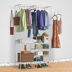 Metal Garment Rack Shoe Clothing Organizer Shelves Freestanding Multifunctional Clothes Wardrobe