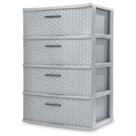 Wide 4 Drawer Cross-Weave Tower for multi-purposes