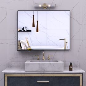 Modern Bathroom Mirror With Storage Shelf Rectangular Black Wall Mirrors for Bathroom Living Room Bedroom Hanging Mirror Aluminum Frame 48x30 Inch