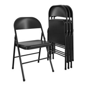 Steel Folding Chair (4 Pack), Black and Beige