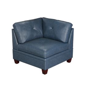 Contemporary Genuine Leather 1pc Corner Wedge Ink Blue Color Tufted Seat Living Room Furniture