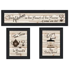 "Kitchen Friendship Collection III" 3-Piece Vignette By Artisan Trendy Decor, Ready to Hang Framed Print, Black Frame
