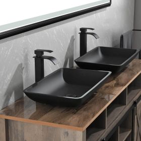 14.38" L -22.25" W -4-3/8 in. H Matte Shell Glass Rectangular Vessel Bathroom Sink in Black with Faucet and Pop-Up Drain in Matte Black