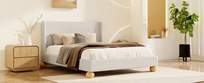 Modern Boucle Upholstered Platform Bed