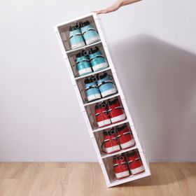 Plastic Stackable Shoe Storage Organizer for Closet, oldable Shoe Sneaker Containers Bins Holders (6 Tier, White)