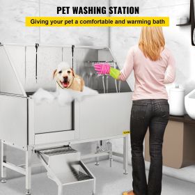 VEVOR Dog Grooming Tub, Professional Stainless Steel Pet Dog Bath Tub, with Steps Faucet & Accessories Dog Washing Station