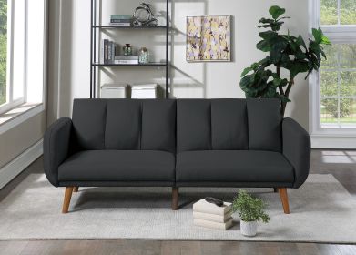 Elegant Modern Sofa Black Polyfiber 1pc Sofa Convertible Bed Wooden Legs Living Room Lounge Guest Furniture
