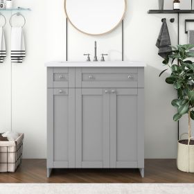 30" Bathroom vanity with Single Sink in grey; Combo Cabinet Undermount Sink; Bathroom Storage Cabinet; Solid Wood Frame