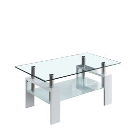 Artisan Center Coffee Table, Tempered Glass Top Stainless Steel Legs for Living Room, 37"Lx22"Dx16"H