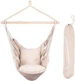 Hammocks Hanging Rope Hammock Chair Swing Seat with Two Seat Cushions and Carrying Bag;  Weight Capacity 300 Lbs;  Natural