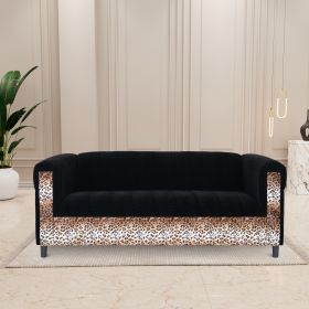 Black Velvet Sofa with Leopard Print,