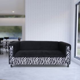 Black Velvet Sofa with Zebra Print,