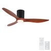52 in. Mordern Farmhouse Retro Solid Wood Low Profile Flush Mount Ceiling Fan with Light and Reversible Quiet Motor