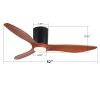 52 in. Mordern Farmhouse Retro Solid Wood Low Profile Flush Mount Ceiling Fan with Light and Reversible Quiet Motor