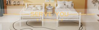 Twin Over Twin Metal Bunk Bed for Kids Boys Girls,Metal Structure Bedframe with Ladders & Guardrail,Convertible 2 Beds,White