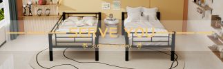 Twin Over Twin Metal Bunk Bed for Kids Boys Girls,Metal Structure Bedframe with Ladders & Guardrail,Convertible 2 Beds,Black