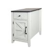 Farmhouse End Table with Charging Station, Nightstand with Barn Door and Drawer, Bedside Table for Bedroom Living Room, White+Black